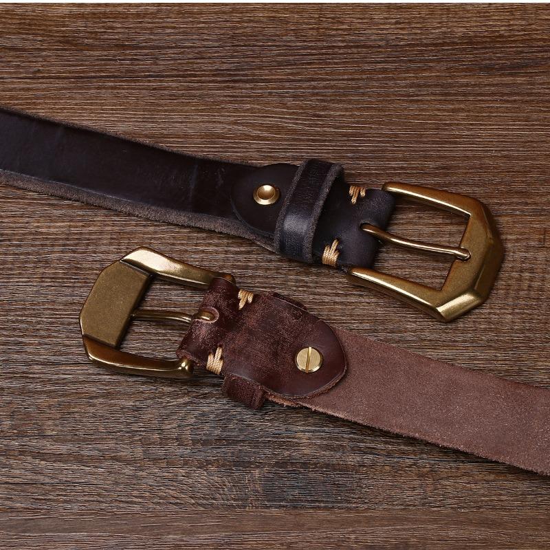 Thickened large copper buckle extra thick beveled edge retro matte leather belt men's first layer cowhide casual belt