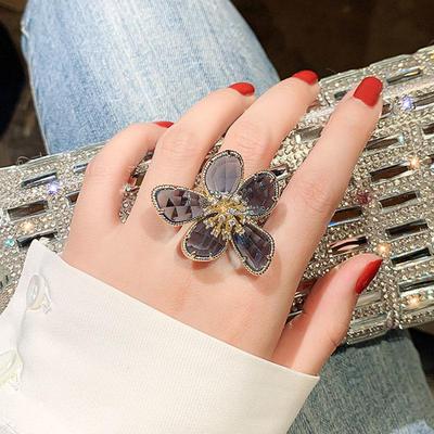 Europäisch-amerikanischer Stil Kristallblume Offener Ring - Trendiges Statement-Stück für Frauen