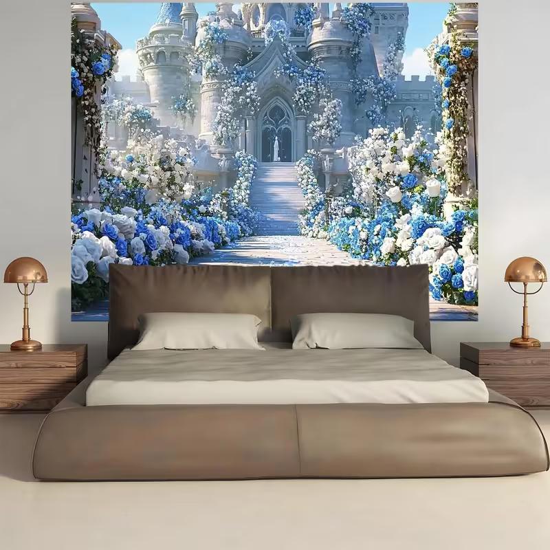 2D Enchanted Castle Backdrop Blue Rose Wedding Photo Booth Background