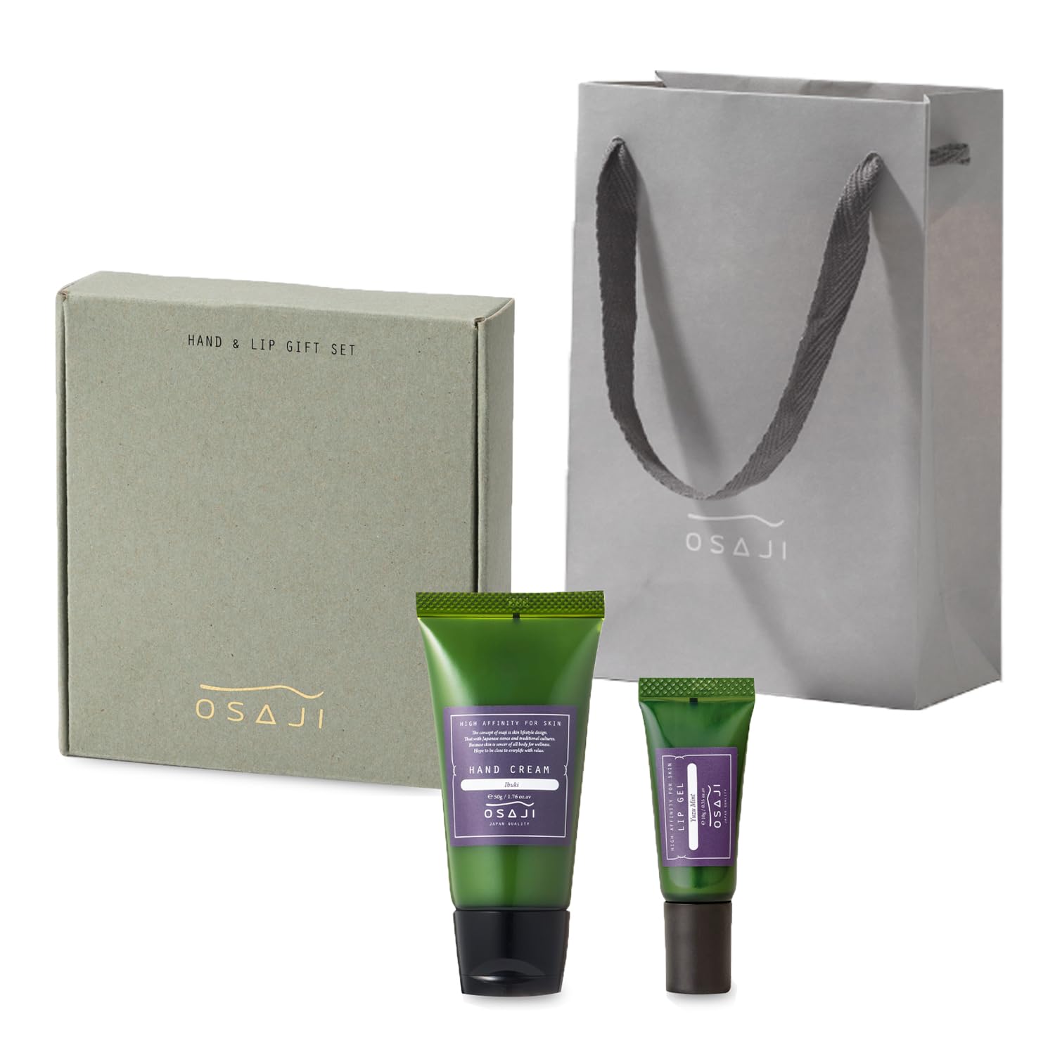 

Osaji Крем для рук и губ 50 г и Гель для губ 10 г с Подарочным пакетом и Набором (Муку) (Юзу Мята)