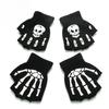 5-11 Years Unisex Halloween Skull Baby Gloves Punk Skeleton Half Finger Glove Cosplay Non-slip Wrist Children Stretch Mittens