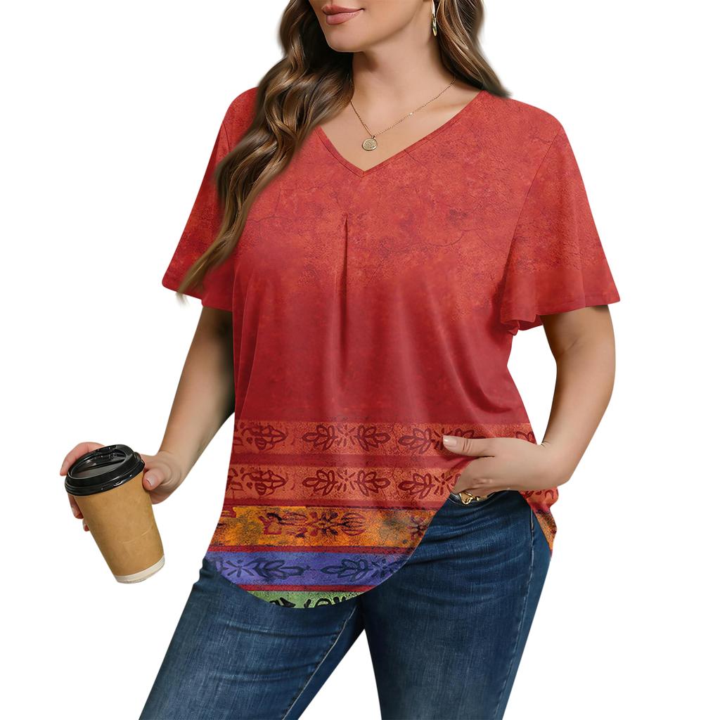 Blusa Casual de Moda para Mujer Talla Grande, de Corte Holgado, Manga Corta, Elegante Cuello en V, para el Trabajo