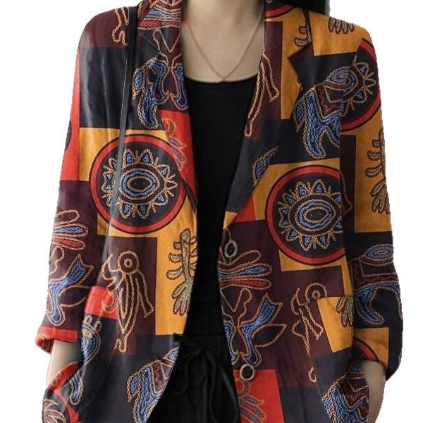 Autumn and Winter New Product Retro Printing Loose Retro Small Suit