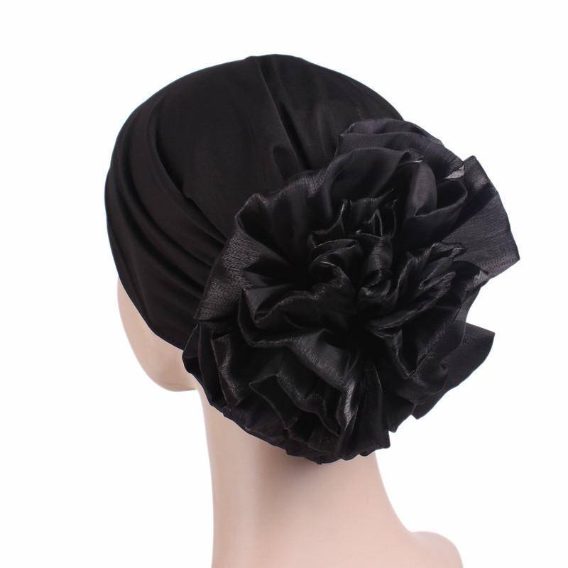 Fashion Women Big Flower Hijab Bonnet Muslim Stretch Headscarf Islamic Head Wrap Turban Caps Ladies Hair Accessories Chemo Hat