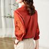 Elegant Hollow Out Stylish Embroidery Shirt Commute Single-breasted Female Clothing Stand Collar Spring Summer 3/4 Sleeve Blouse