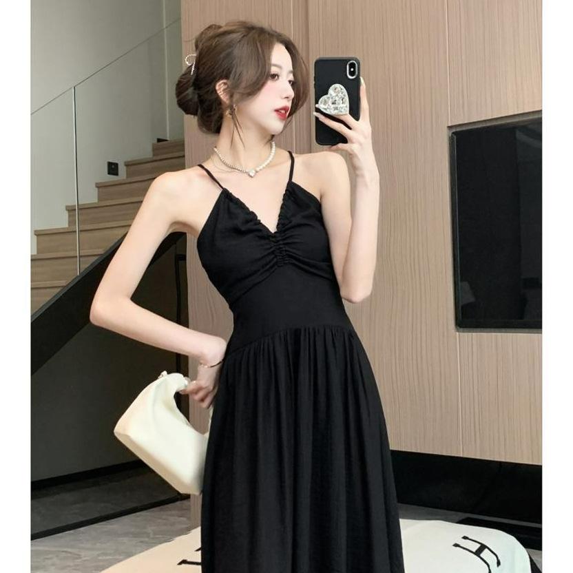 Beach skirt texture high-end coffee break French Hepburn style seaside vacation neck dress women s summer new S