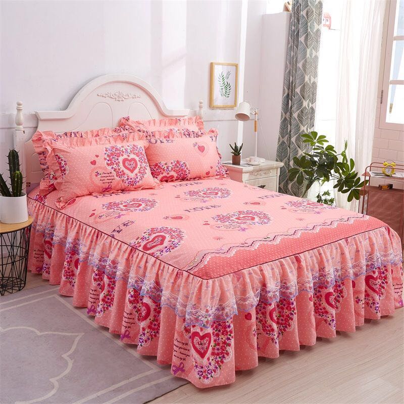 Fashion Lace Bedspread Soft Sanding Bed Skirt Queen Twin King Size Fitted Sheet Double Layer Ruffle