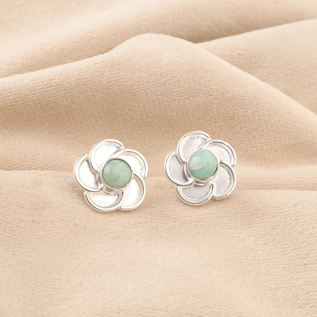 Round Amazonite Stone 925 Silver Stud Post Wife Gift Push Back Earrings Jewelry EE-157-25