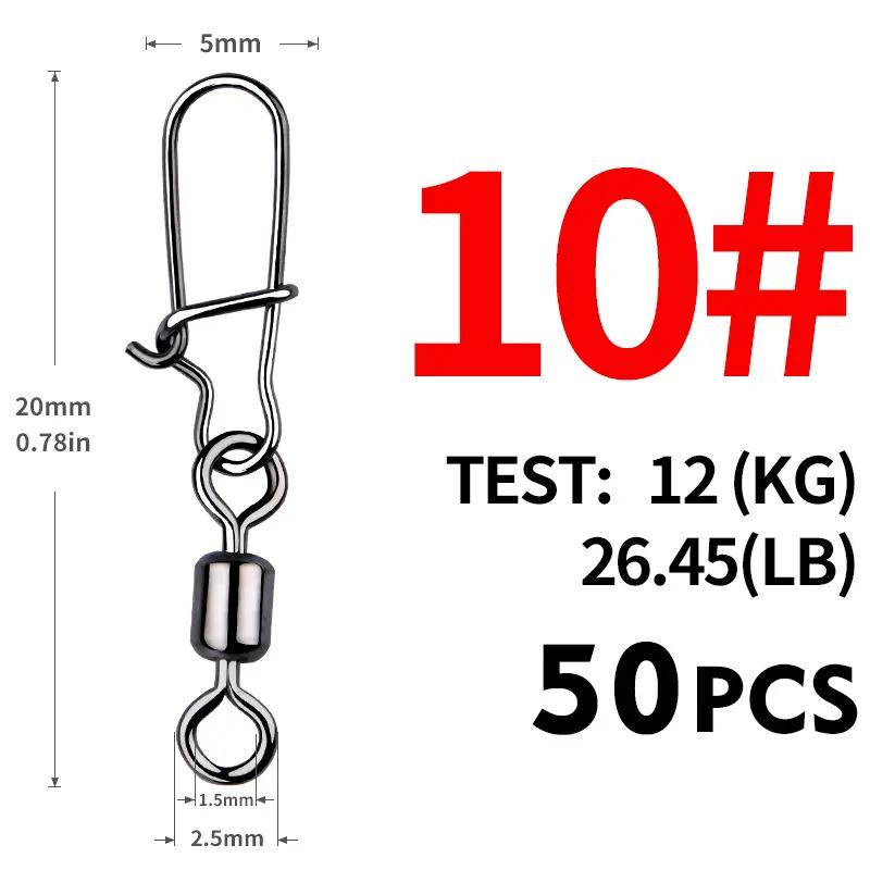 50pcs/box Heavy-Duty Ball Bearing Fishing Swivels Snaps with 8-Shaped Swivel Rings Stainless Steel for Saltwater Lure Connector 260319