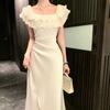 Pure Desire Satin Fishtail Dress Women's Dress Wear More High-end Evening Dress Ruffle Edge White Long Dress Muse Fan
