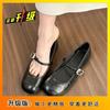 Silver Mary Jane shoes round head shallow mouth women's shoes spring 2025 new French evening breeze with skirt flat sole shoes
