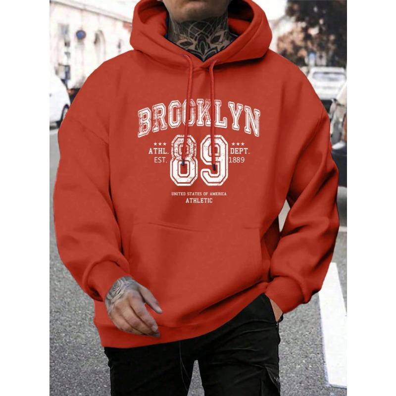 Hanorace cu imprimeu litere Brooklyn 89 Bărbați Modă Hanorac Confortabil Toamnă Fleece Moale Bărbați Hanorac Buzunar Buzunar Cald Topuri Hanorace și Sweatshirturi Bărbați