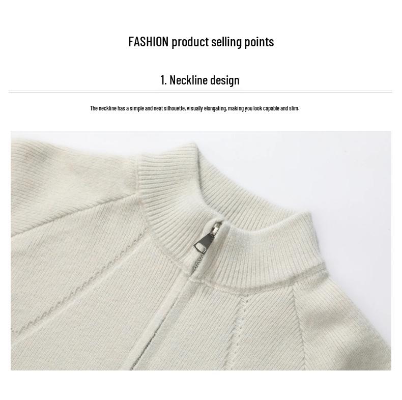 Men's 2025 High-End Wool Half-Zip Sweater - Stand-Up Collar, Solid Color, Autumn/Winter Knit Pullover