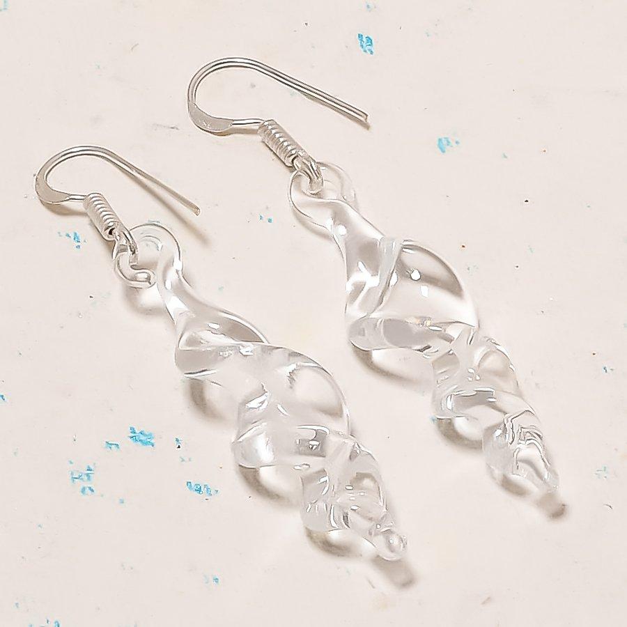 Natural Crystal Quartz Gemstone 925 Sterling Silver Jewelry Earring 2.29 AE-12741