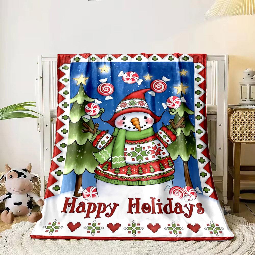 Happy Holiday Snowman Print Blanket bedroom Blanket for Livingroom Couch lunch break Soft throw for Friend's festival Gift