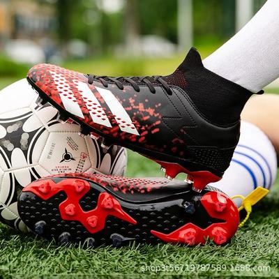Unisex High-Top Football Shoes for Kids, Mandarin Duck Color, Long Nails, TF Artificial Grass, Student Training.