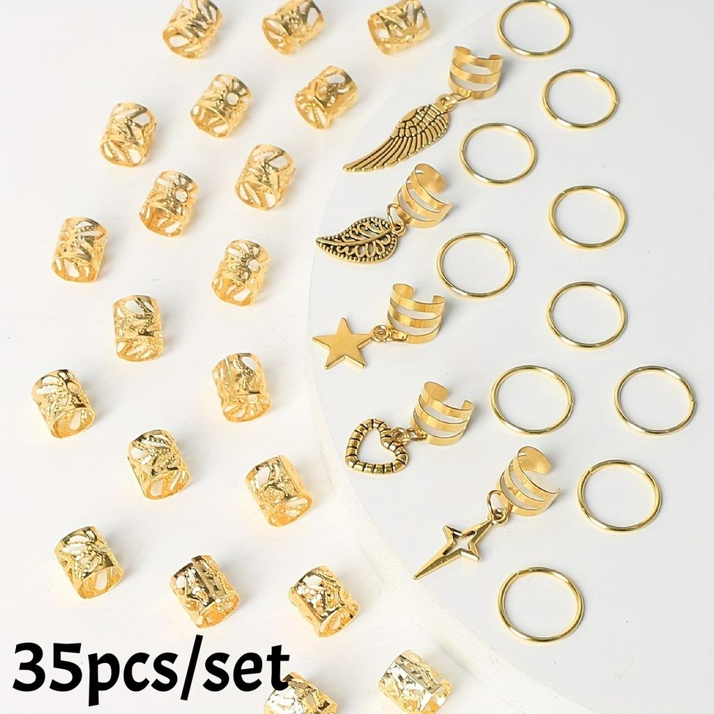 70/35pc Alloy Braid Hair Ring Dreadlock Loc Hair Jewelry Golden Braiding Cuffs Charms for Braids Hippie Hair Styling Accessories