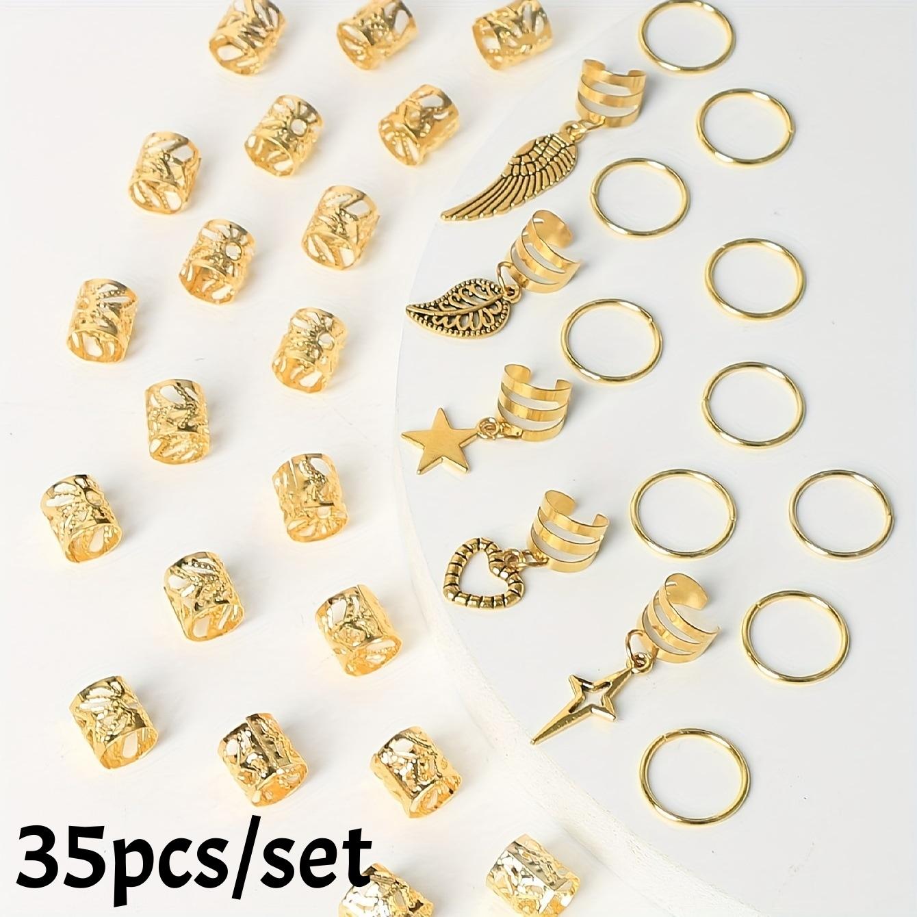 

70/35pc Alloy Braid Hair Ring Dreadlock Loc Hair Jewelry Golden Braiding Cuffs Charms for Braids Hippie Hair Styling Accessories