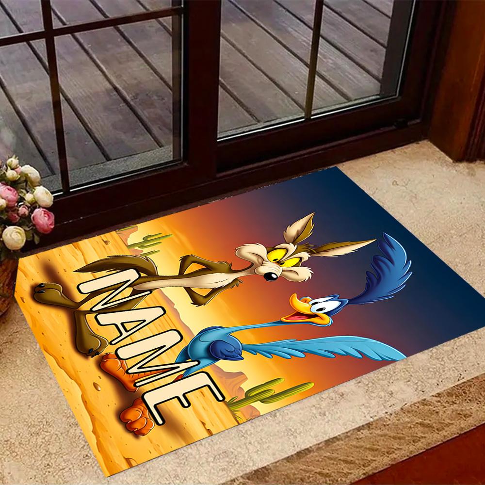 Looney Roadrunner Coyote Adventure Customized Name Carpet Design for Dining Room Entryway Dormitory Game Room Antislip Carpet Decorate Offices