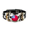 Factory National Country Flag Design Bracelet Crystal Bead Snap Button Sports National Team Jewelry Gift Leather Wrap Bracelet