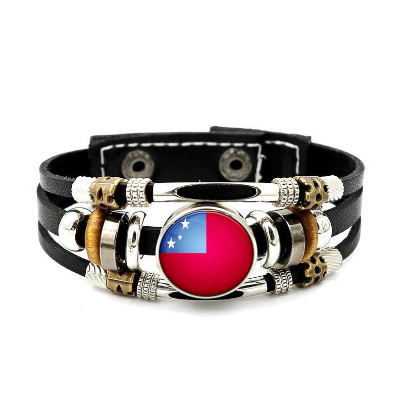 Factory National Country Flag Design Bracelet Crystal Bead Snap Button Sports National Team Jewelry Gift Leather Wrap Bracelet