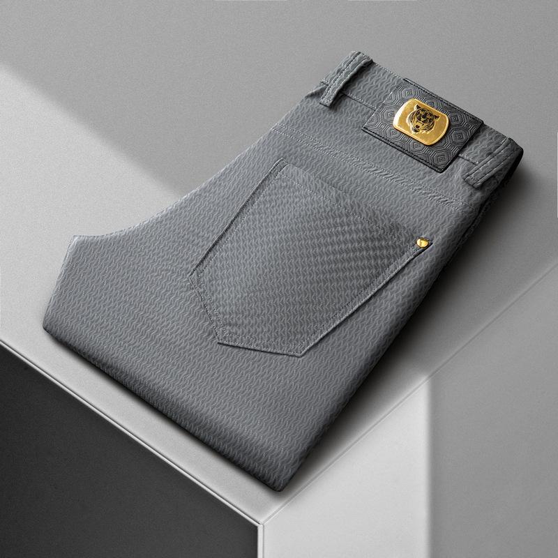 Ice Silk Men's Thin High-end Comfortable Breathable Men's Jacquard Elastic Breathable Casual Pants