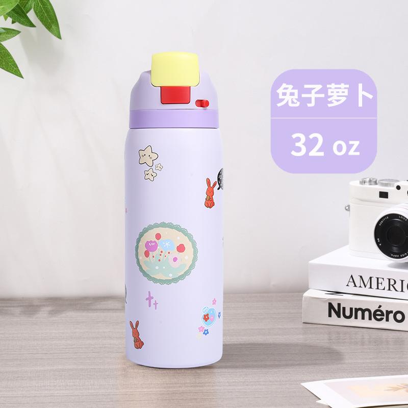 24/32OZ Neue Hohe Schönheit Obstbecher Mode Sport Wasserflasche 304 Edelstahl Isolierte Flasche Tragbarer Hüpfbecher