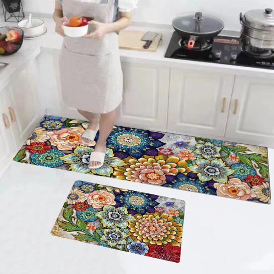 2 alfombras de cocina con estampado floral de colores vibrantes, resistentes al desgaste, antideslizantes, fáciles de limpiar, antiincrustantes