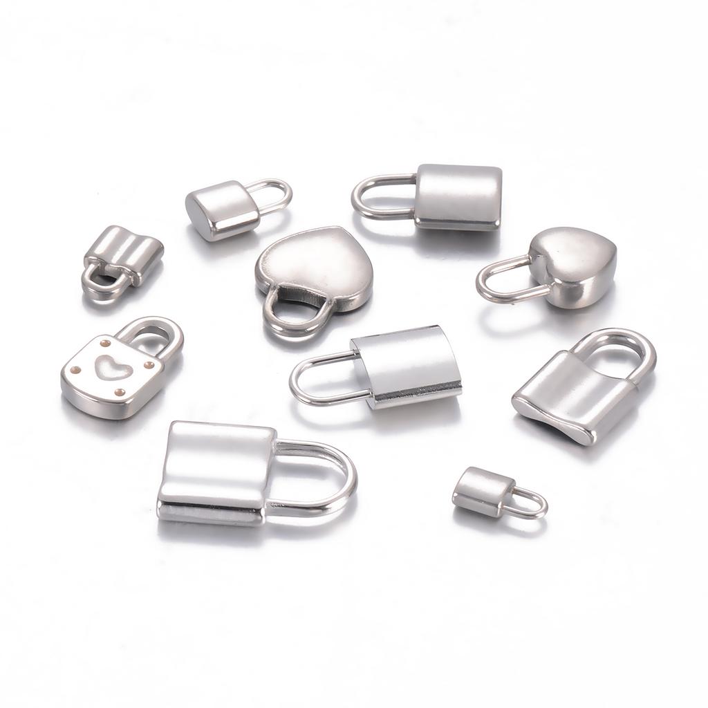 Wholsale 10pcs/lot Stainless Steel Lock Charm Fit Necklace Bracelet Padlock DIY Charm Pendant Jewelry Making