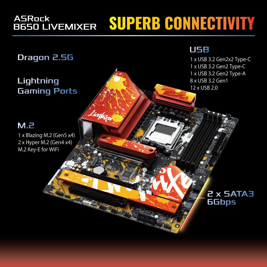 Asrock Motherboard B650 LiveMixer Compatible with AMD Ryzen 7000 Series CPU B650E ATX Motherboard Authorized Distributor (Soket AM5) [Domestic