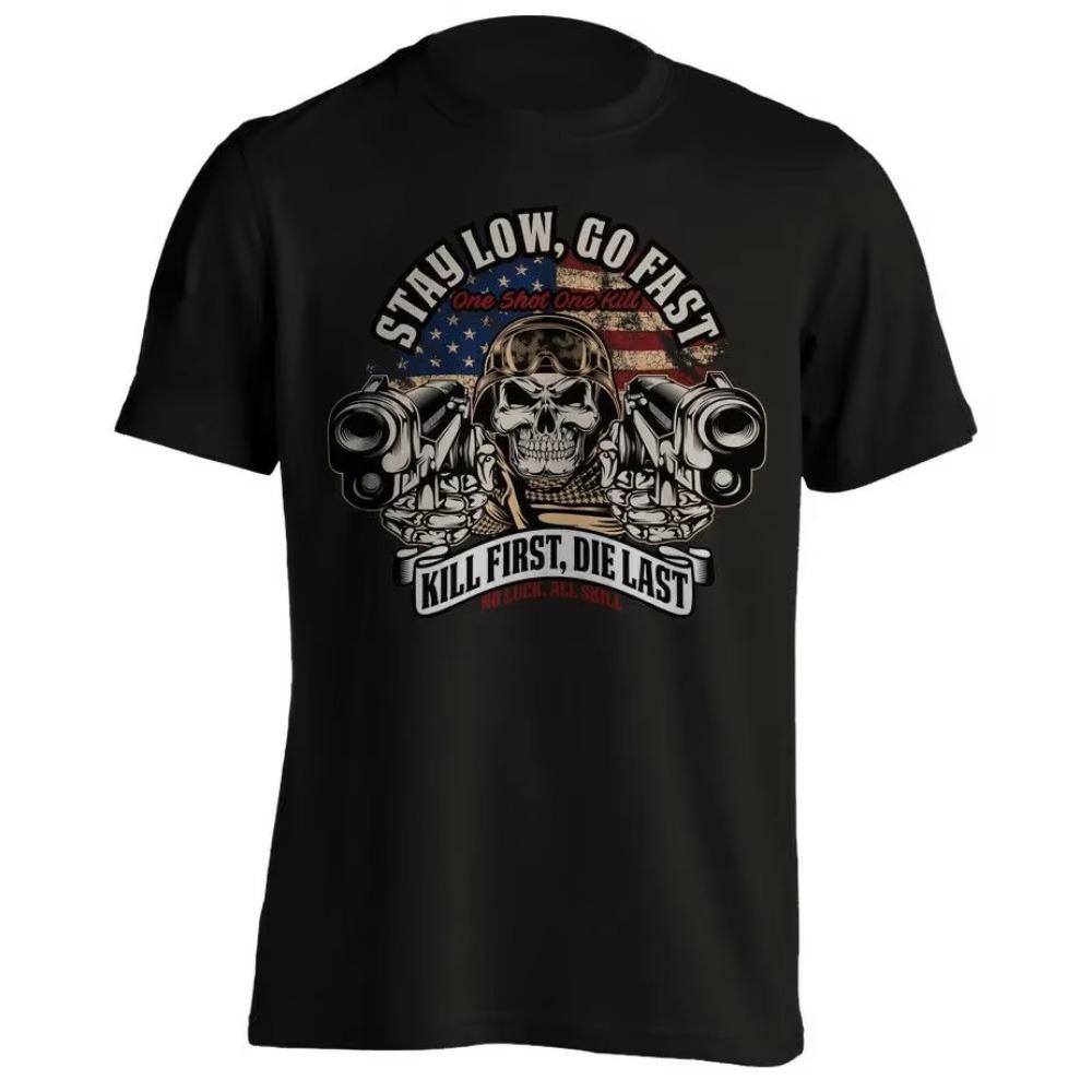 

Футболка с изображением американского флага, военного снайпера, черепа, стрелок, патриотическая, 100% хлопок, с круглым вырезом, коротким рукавом, повседневная мужская футболка, размер S-3XL S чёрный
