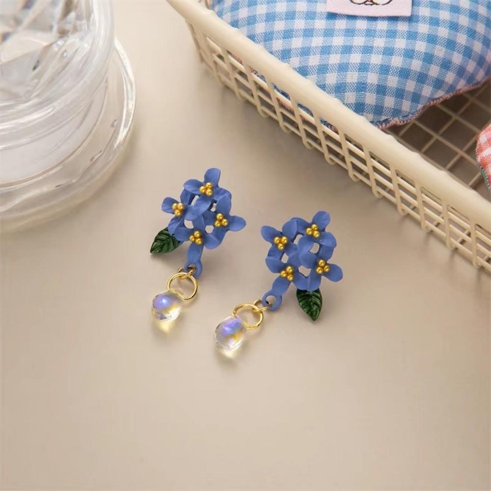 Blue Color Orchid Earrings Sweet Flower Earrings Ethnic Style Girl Ear Jewelry Gift