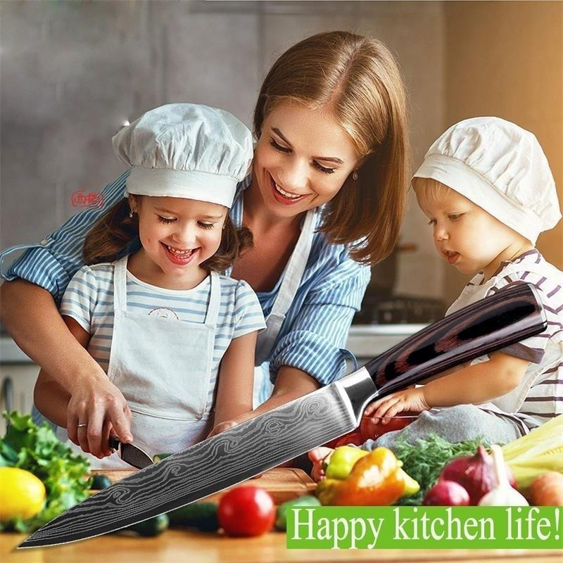 5PCS Kitchen Knife Stainless Steel Blade Damascus Laser Chef Knife Set