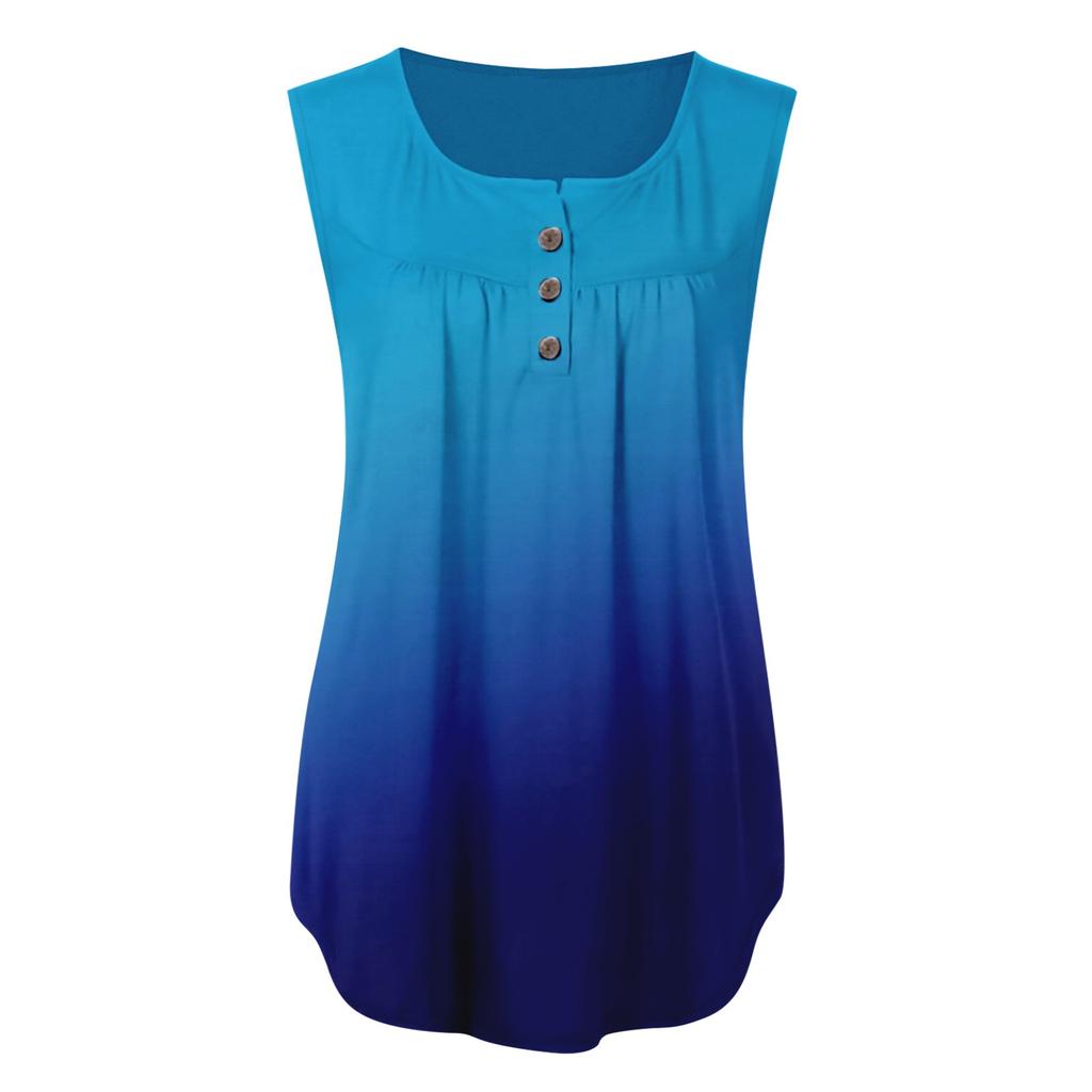 Women's Casual Fashion Plus Size Printed  Sleeveless Button V-Neck Pullover Top