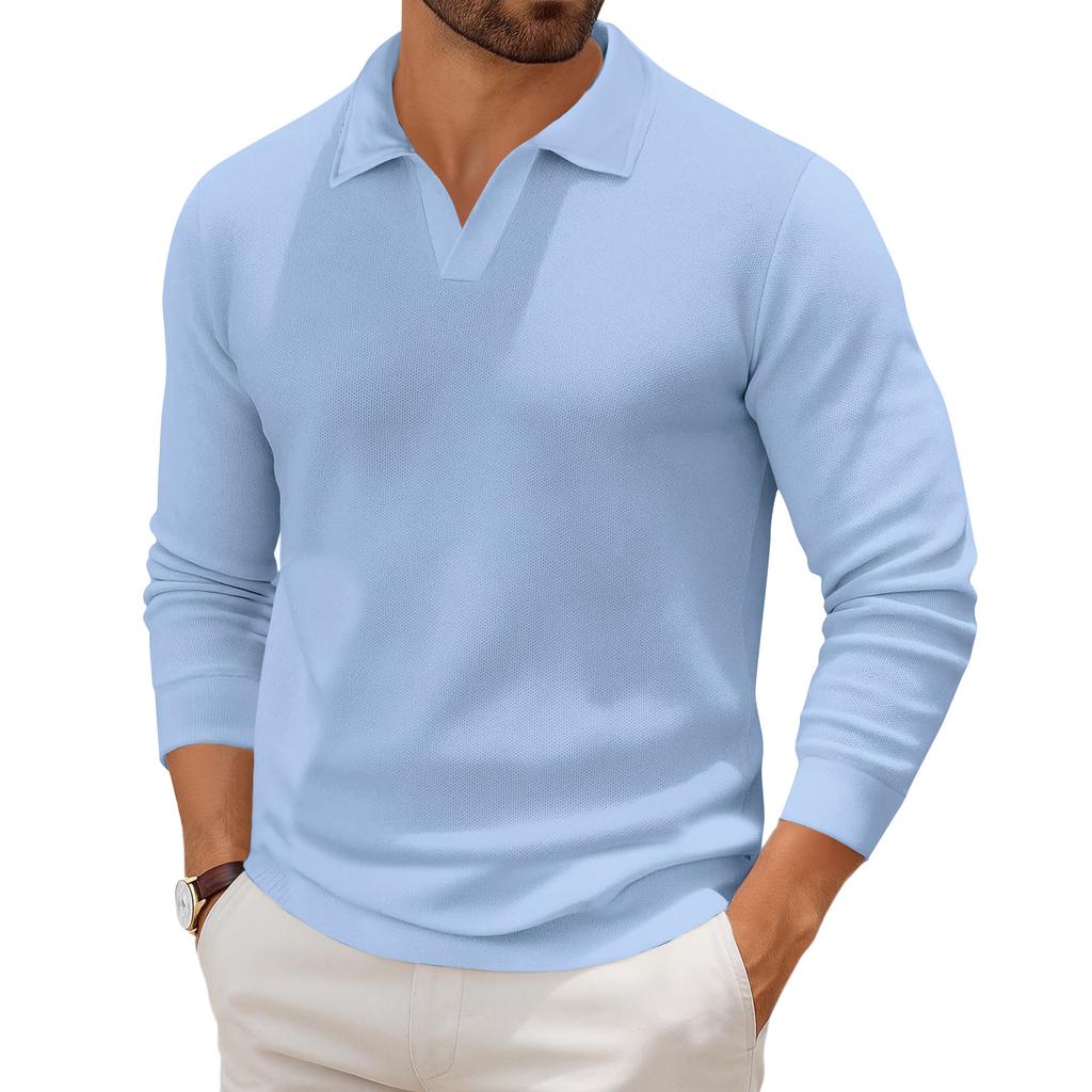 Men's Casual Collared Long-Sleeve Knit Base Layer Top