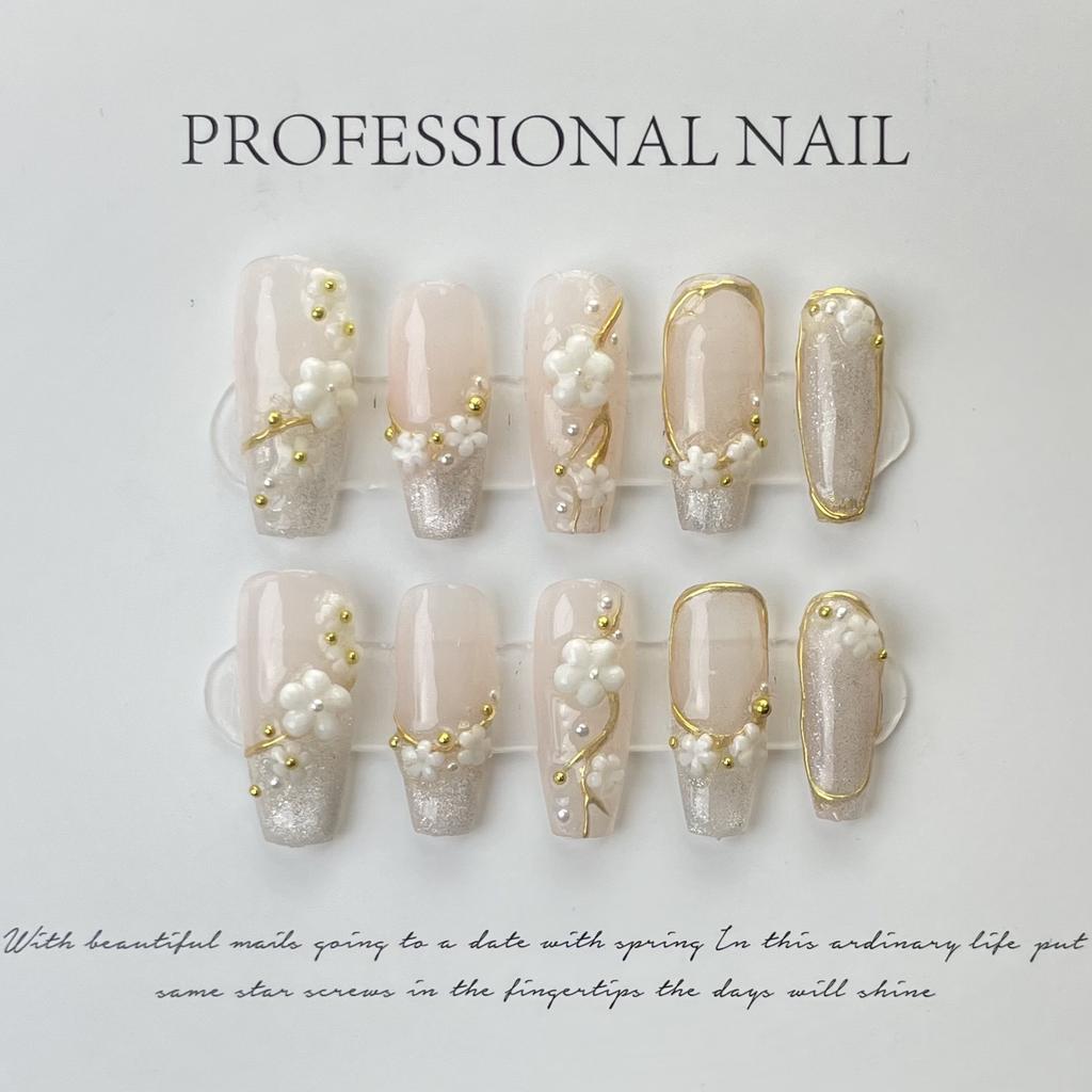 10pcs/set Purely Handmade Wearable Nails Removable Nail Art French Simple False Nails Finished Long and Short Nails