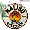 [Segno Rum Tropicale] Piatto 2D, 1 pz Segno da Parete in Metallo Rum & Cocco Tropicale Caraibico - Rotondo Alluminio Durevole Arte da Spiaggia con Palme & Pappagallo per Bar