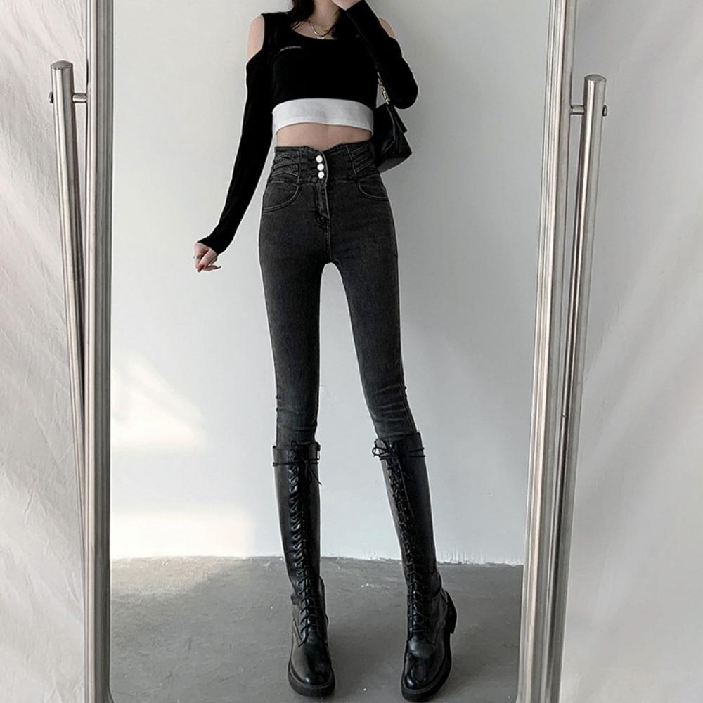 

Персонализированные джинсы с высокой талией женские весенне-осенние новые корейская версия облегающие и тонкие брюки-карандаш с узкими штанинами тренд 32