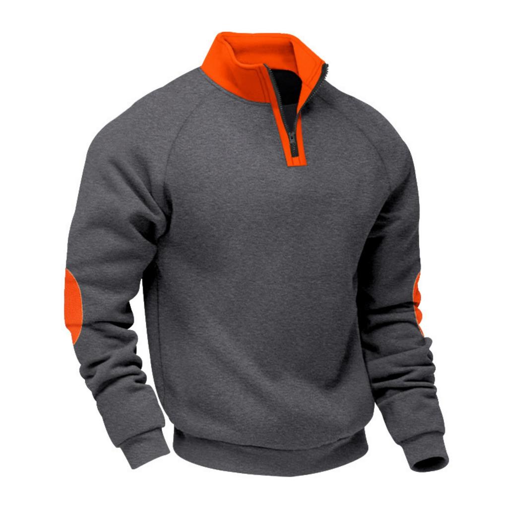Men's Loose And Casual Two-color Fleece Stand-up Collar Pullover, Half-zipper Long-sleeved Sweatshirt