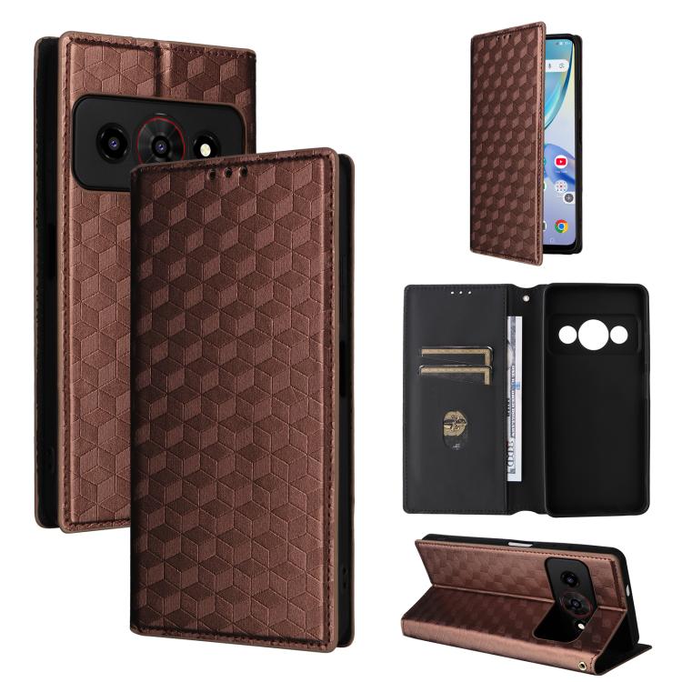 Cubic Grid Texture Flip Leather Phone Case