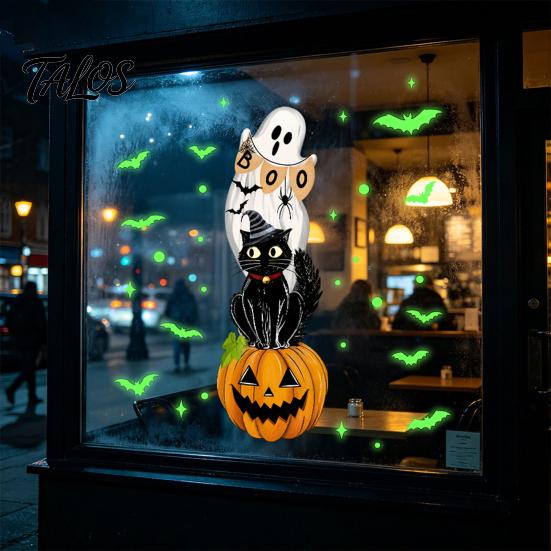 Talos Halloween Glow-in-the-Dark Window Cling, Spooky Ghost Skeleton Glass Sticker, Waterproof Static Decal for Holiday Party