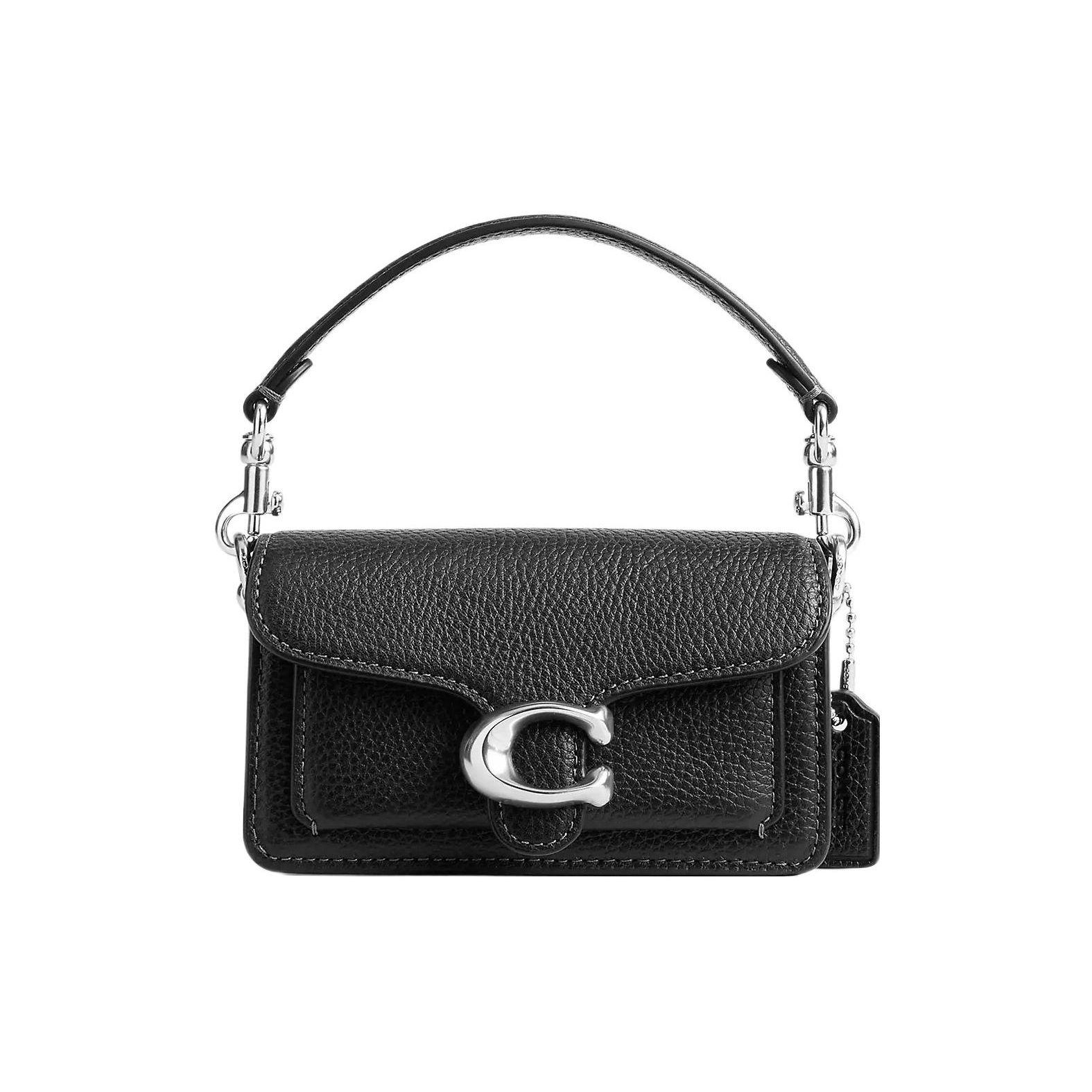 

Coach Tabby 12 Minimalist Logo Pebble Grain Flap With Hardware Leather Messenger Bag Shoulder Crossbody Tote Mini Women bags Black CN731-LHBLK Basic Set (Bag+Dust Bag)