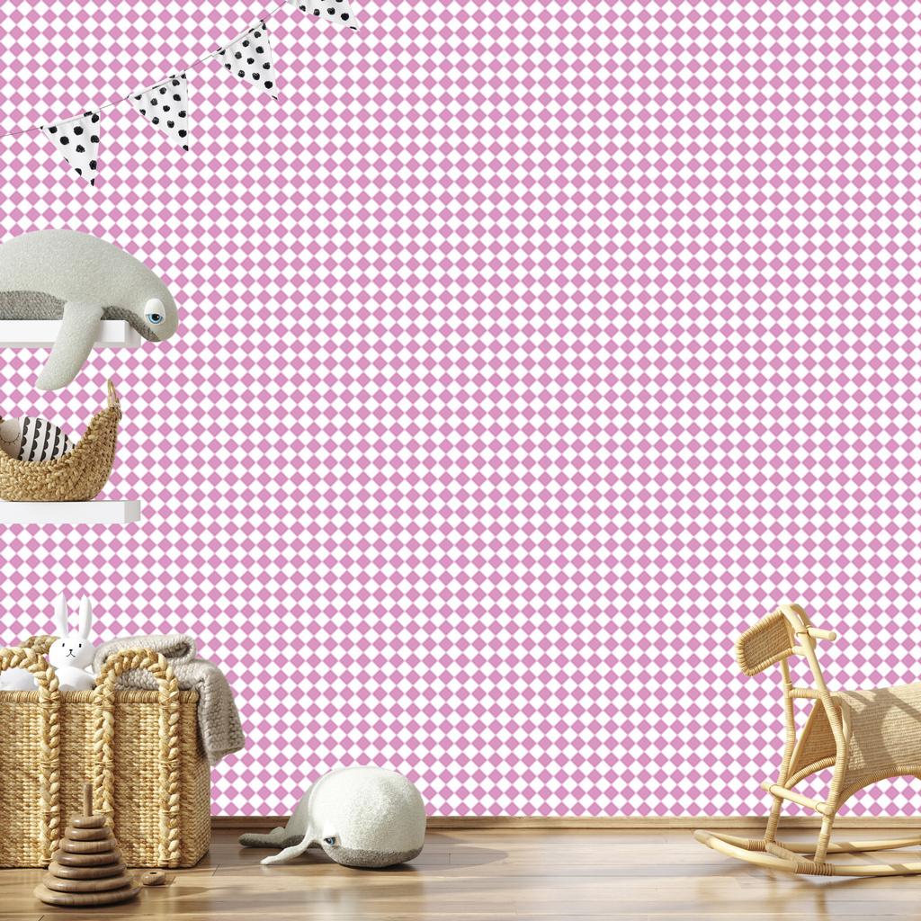Geometric rhombus wallpaper powder pink and white 50x1000