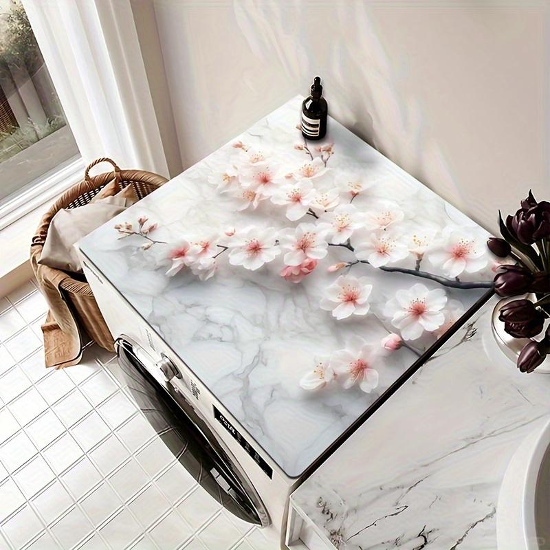 1pc  Marble-Style Washing Machine Cover with Cherry Blossom Design - Durable, Easy-Clean Mat for Washing Machines & Dryers