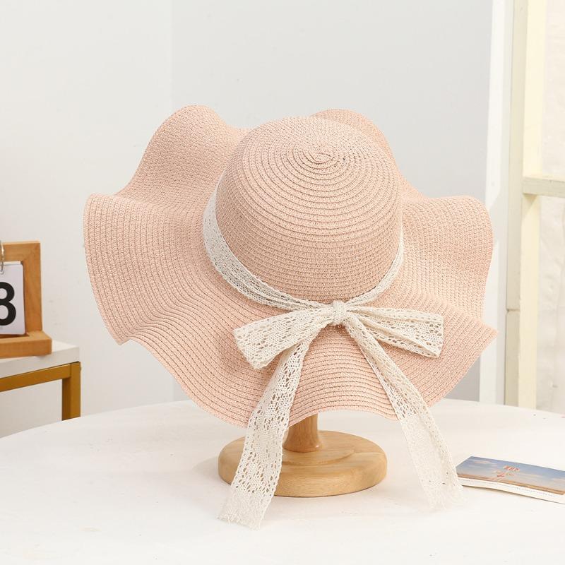 Summer Bow Sun Hat Female, Seaside Beach Vacation Sun Hat Outdoor Big Brim Sun Hat Sweet Straw Hat