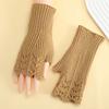 Vintage Winter Wool Gloves Half Finger Crochet Flower Mittens All-Match Fingerless Gloves  Winter