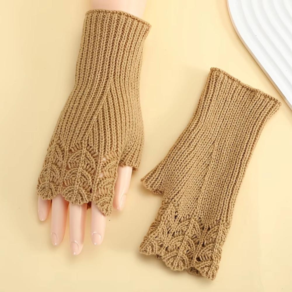Vintage Winter Wool Gloves Half Finger Crochet Flower Mittens All-Match Fingerless Gloves Winter