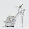 Women's 15cm Crystal Sequin Peep-Toe Stilettos with Transparent One-Strap Sandals
