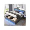 Gepolstertes Bett - MUVOE - 140x190 cm - USB-Anschluss - LED-Beleuchtung - Integrierter Stauraum