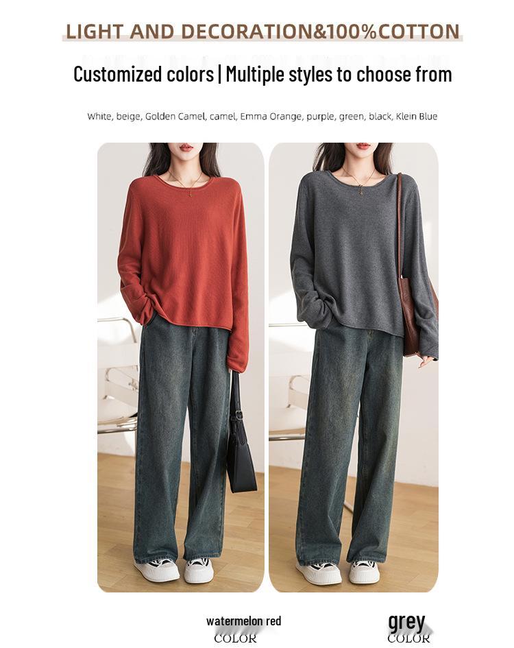 100% Reine Baumwolle Damen Strickpullover - Zart, Hautfreundlich, Lockere Passform, Übergröße, Frühling/Herbst Stil